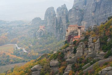 Meteora monastery in fog